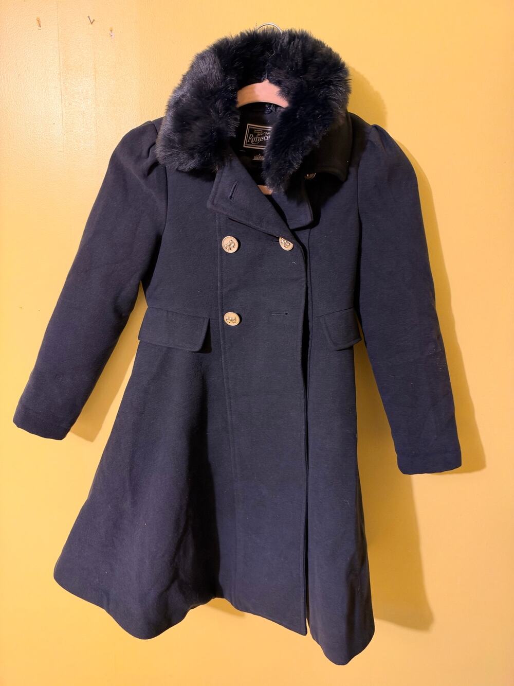 Rothschild Girls Navy Blue Faux Wool Double Breasted Princess Dress Coat